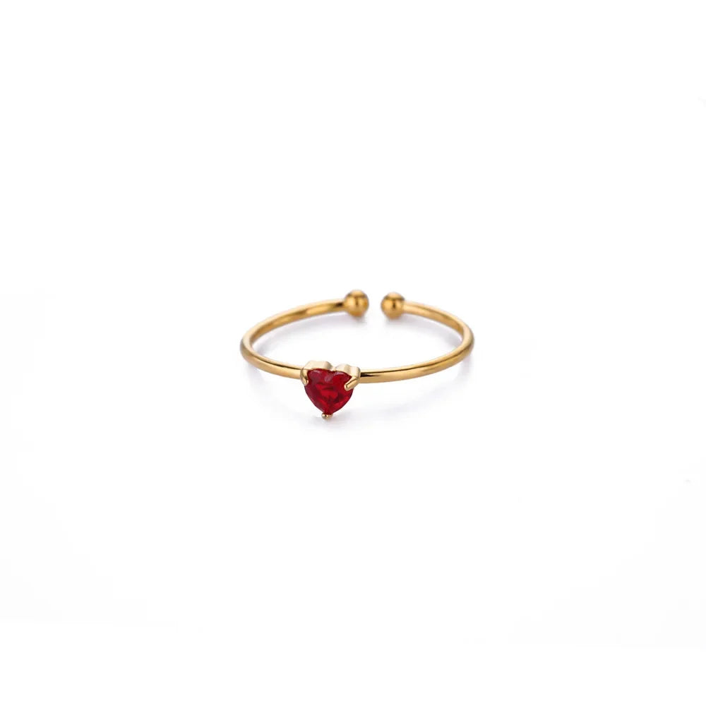 2025 Birth Colorful Cubic Zircon Heart Opening Rings For Women Fashion Dainty Stainless Steel Princess Ring Jewelry Wedding Gift
