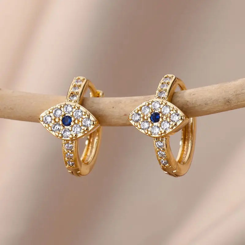 Zircon Evil Eye Earrings For Women Stainless Steel Gold Color Pendientes Piercing Earring Goth 2024 New In Jewelry aretes mujer