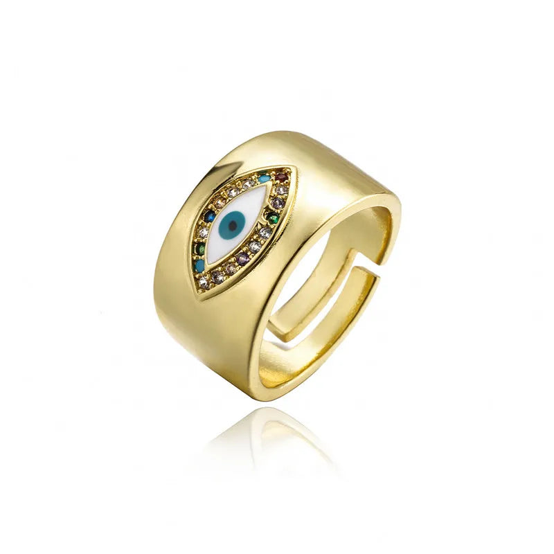 NEWBUY 2024 Fashion Gold Color Copper Wedding Jewelry AAA CZ Evil Eye Design Open Ring For Women Girl Engagement Gift