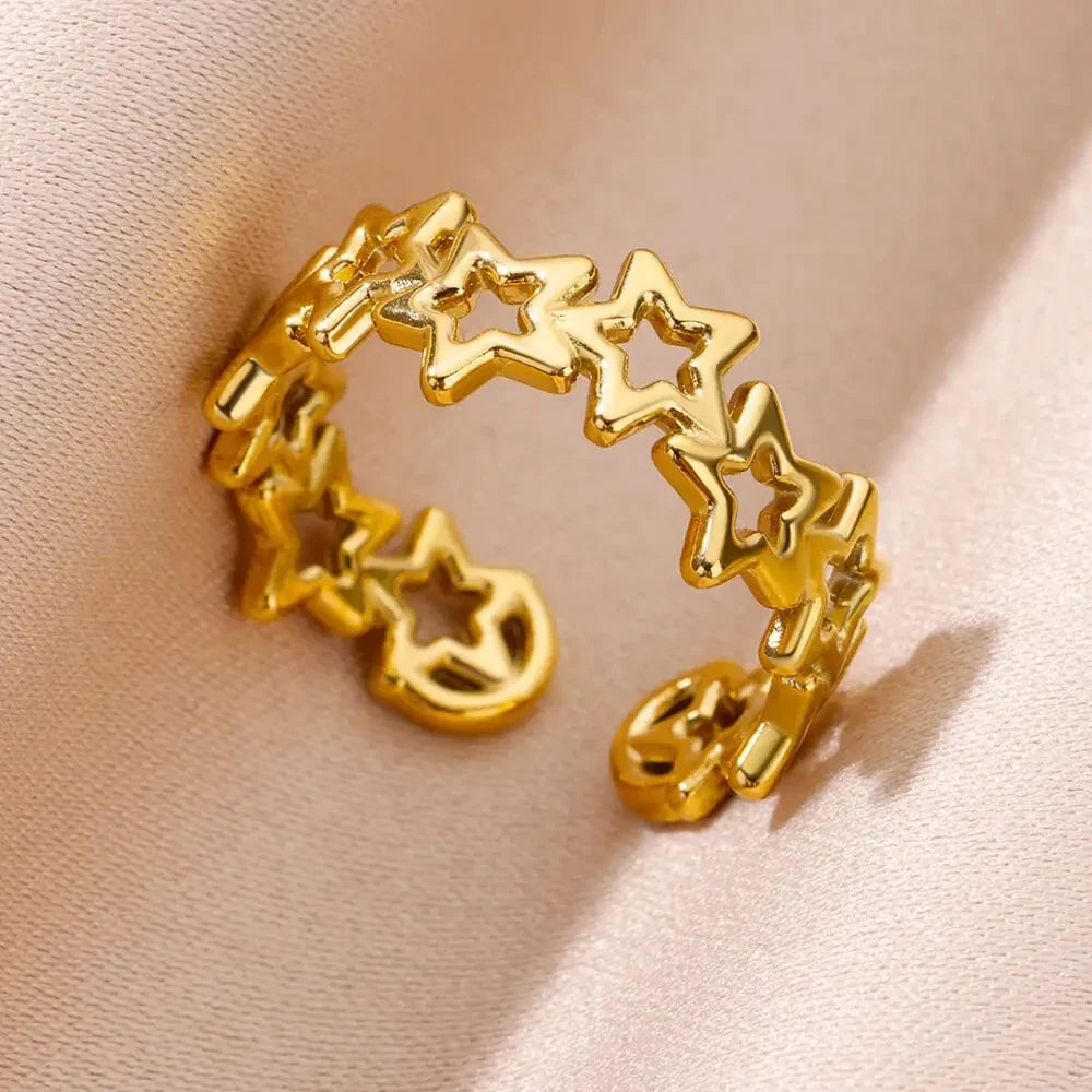 Stainless Steel Rose Flower Rings for Women Vintage Hollow Out Love Heart Finger Ring Aesthetic Jewelry Gifts anillos mujer