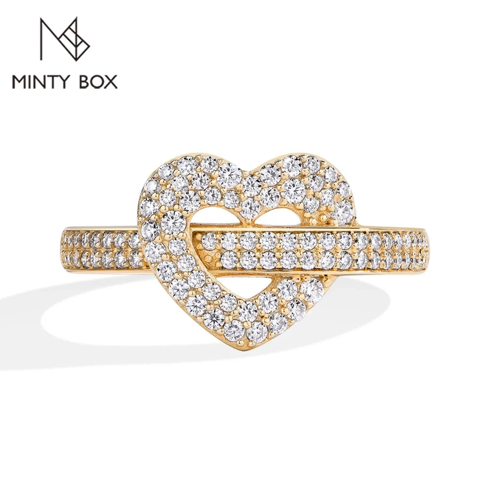 MINTYBOX S925 Silver Moissanite Rings for Women 0.568ctw D/VVS1 Lab Diamond Heart Ring 18K Gold Plated  Wedding Fine Jewelry