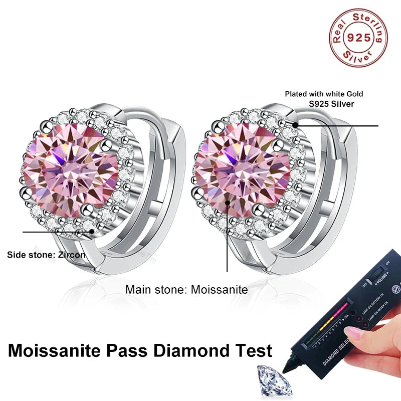 NeeTim 0.5ct 1ct Pink Moissanite Earrings Women S925 Silver Black Blue Green Grey Rainbow Lab Diamond Wedding Studs Earring