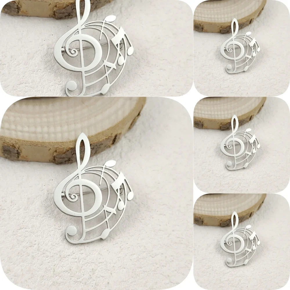 Creative punk style hollow music symbol stainless steel gold-plated 18K brooch, black suit accessories, wedding matching set