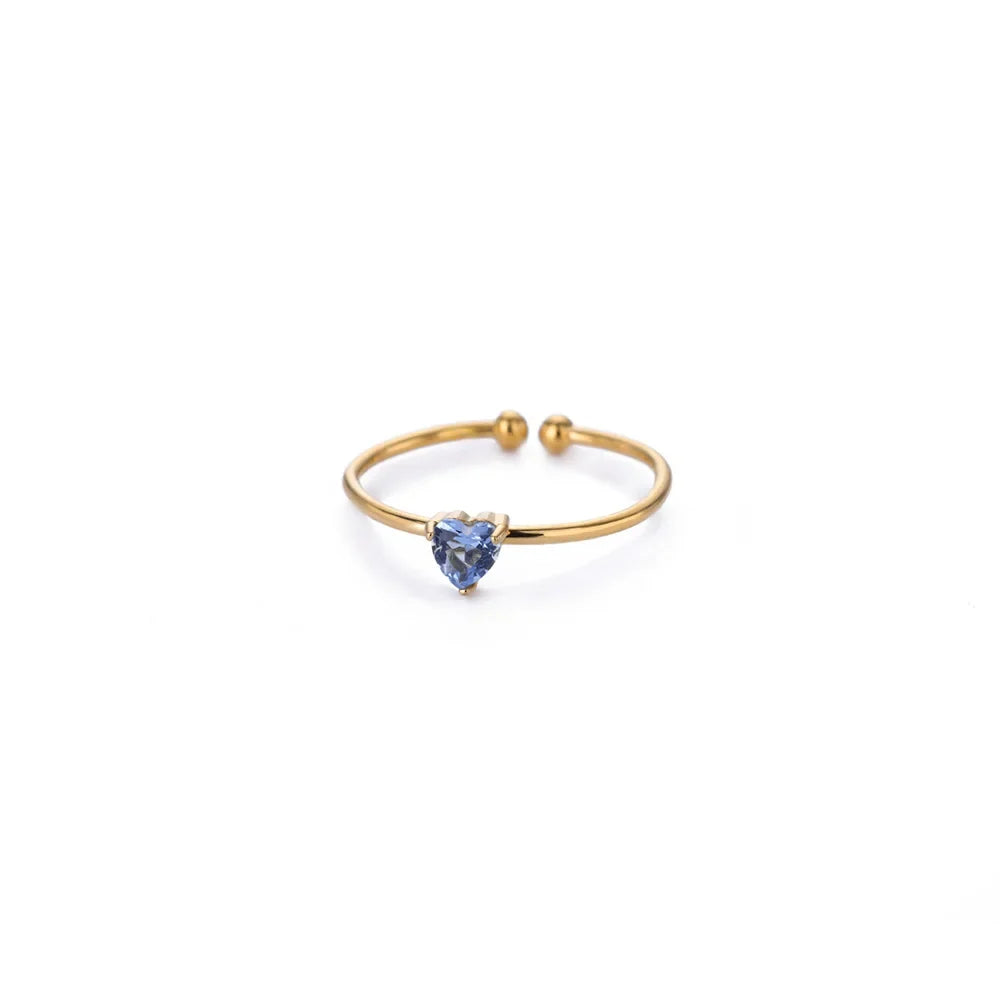 2025 Birth Colorful Cubic Zircon Heart Opening Rings For Women Fashion Dainty Stainless Steel Princess Ring Jewelry Wedding Gift