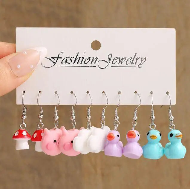 New Fashion Cute Cartoon Pink Earring Set Colorful Dopamine Acrylic Earrings for women Girls New Trendy Jewelry Accessories Gift