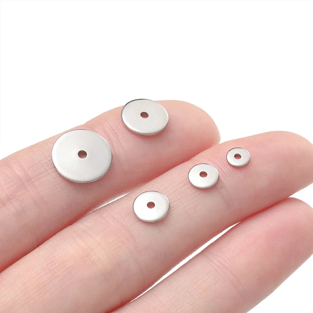 50Pcs/Pack Stainless Steel 4/5/6/8/10mm Flat Round Loose Spacer Beads For DIY Jewelry Necklace Bracelets Making Accessories