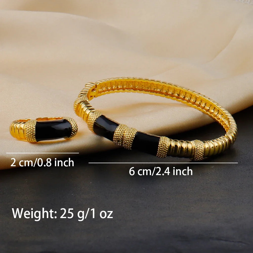 gold plated ring and bracelet nigerian jewelry set High Temperament Multy Colors Personalized bracelets Girl Gift Free Shipping