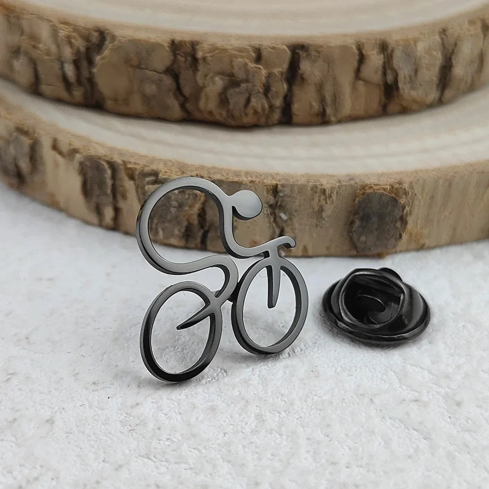 Fun bicycle men's lapel pin, 316L stainless steel gold-plated badge, black brooch for suit accessories, gift for father