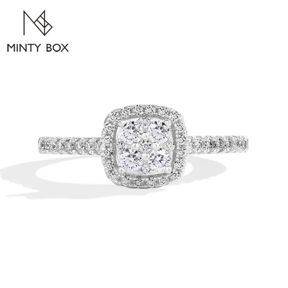 MINTYBOX S925 Sterling Silver Halo Moissanite Engagement Ring for Women Classic Lab Diamond Rings 18K Plated Wedding Fine Jewelr