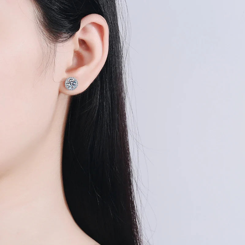 NeeTim 1ct D Color VVS1 Moissanite Jewelry Set 925 Silver with White Gold Plated Pendant Necklace Stud Earrings Sets for Women