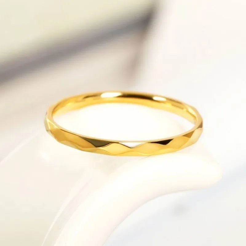 2mm Thin Stackable Ring Stainless Steel Multi-Faceted Wedding Band for Women Girl Size 5-10