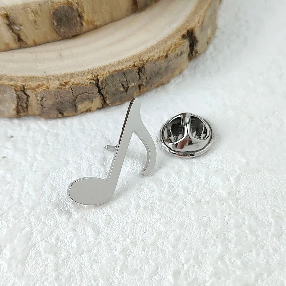 New music symbol men's lapel pin, 316L stainless steel gold-plated badge, black brooch for suit accessories, gift for father