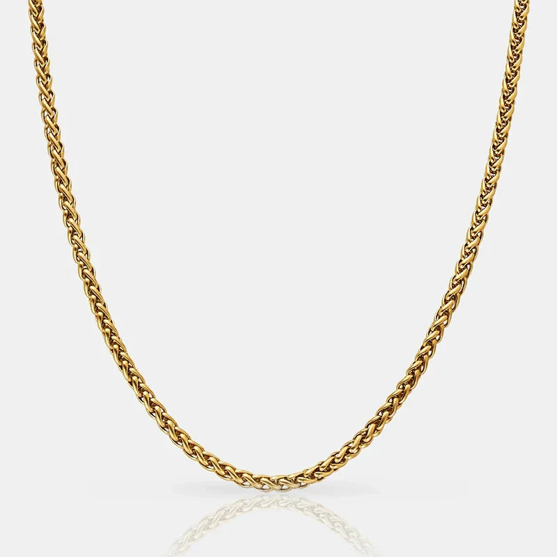 Hot Selling Hypoallergenic Stainless Steel Wheat Chain Men Chain Necklace Design with 18k Gold Plated