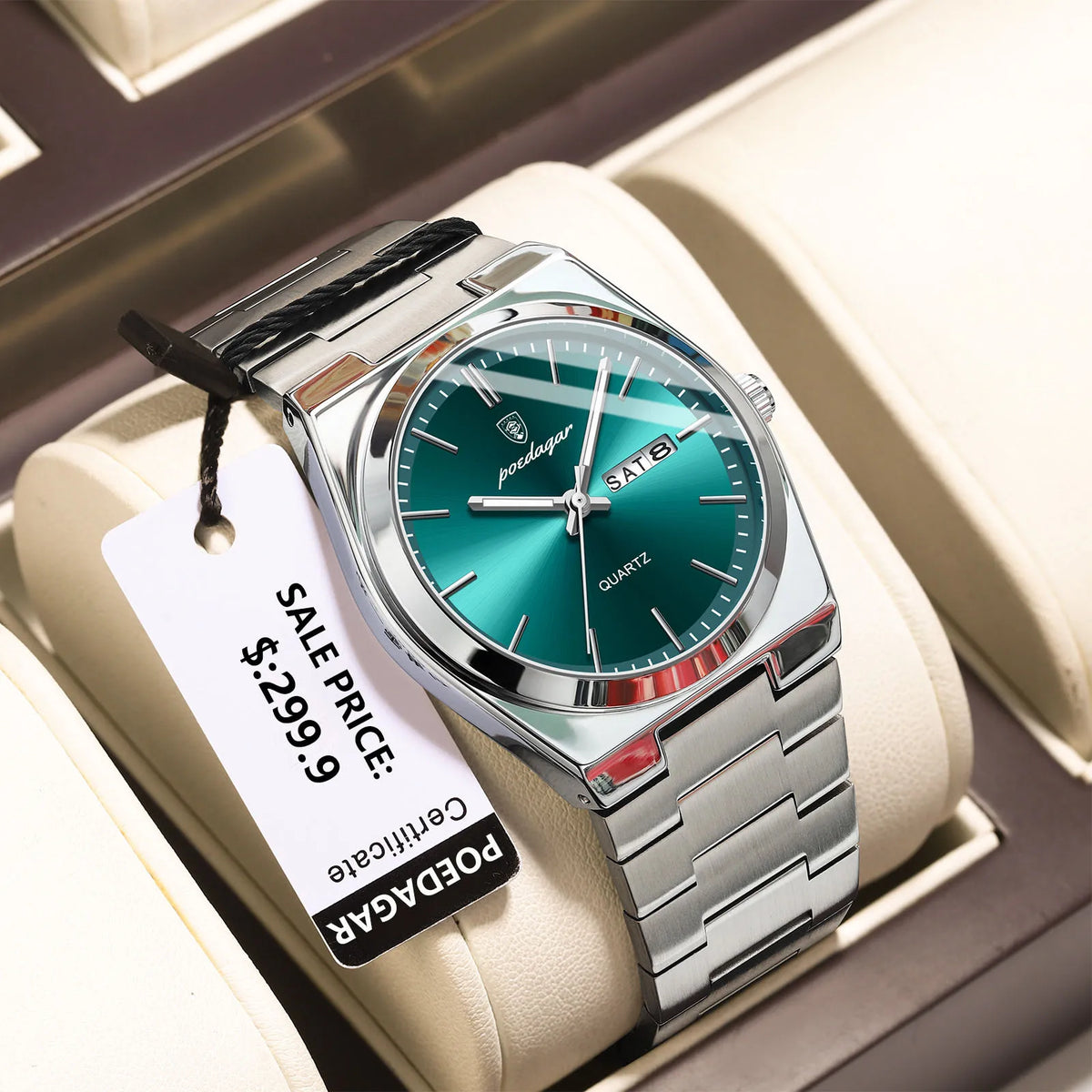 POEDAGAR Luxury Business Man Wristwatch Waterproof Luminous Stainless Steel Men Watch Date Week Fashion Quartz Men's Watches+Box