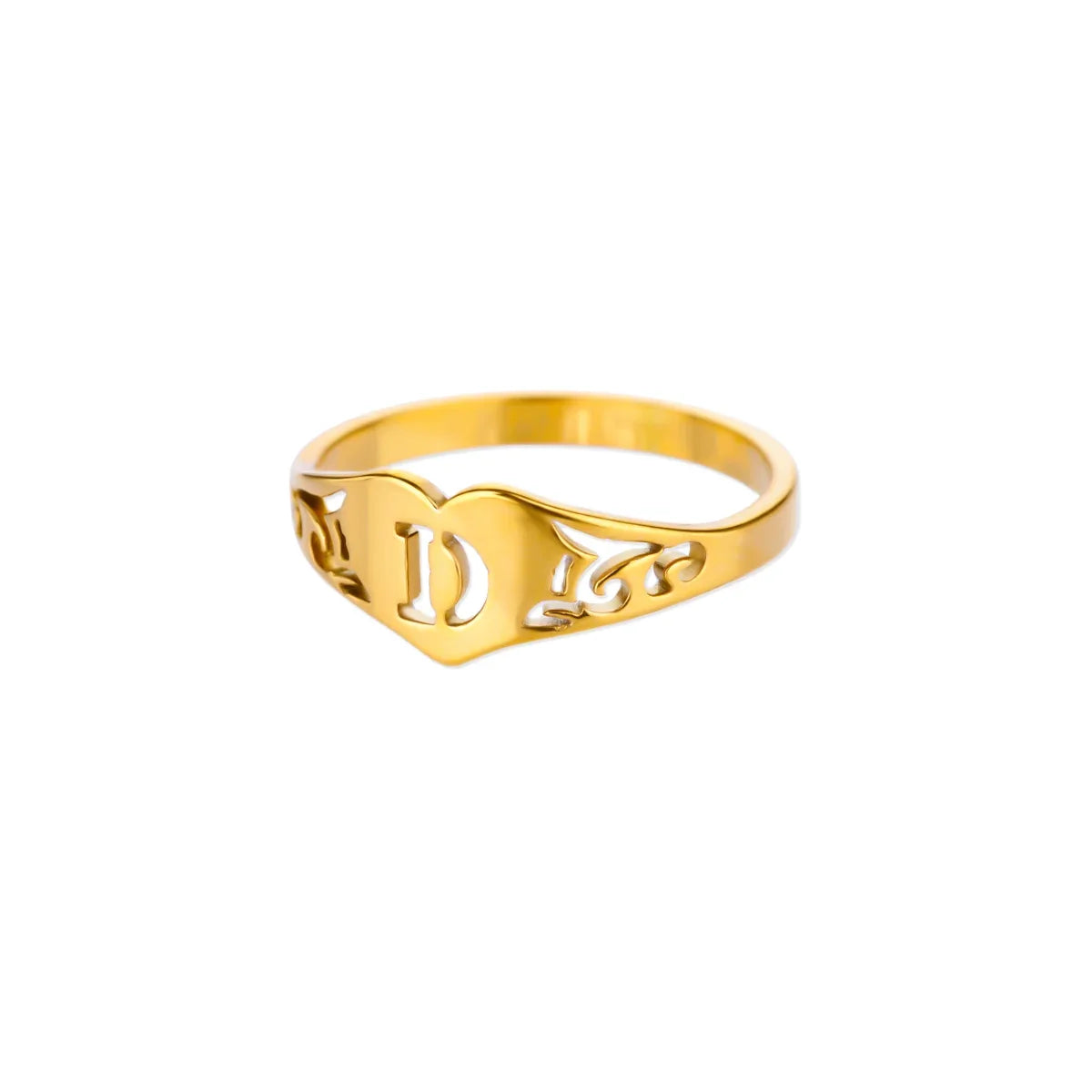 Fashion Hollow Initial Letter Heart Rings For Women Gold Color Stainless Steel A-Z Letter Ring Aesthetic Wedding Jewelry Gift