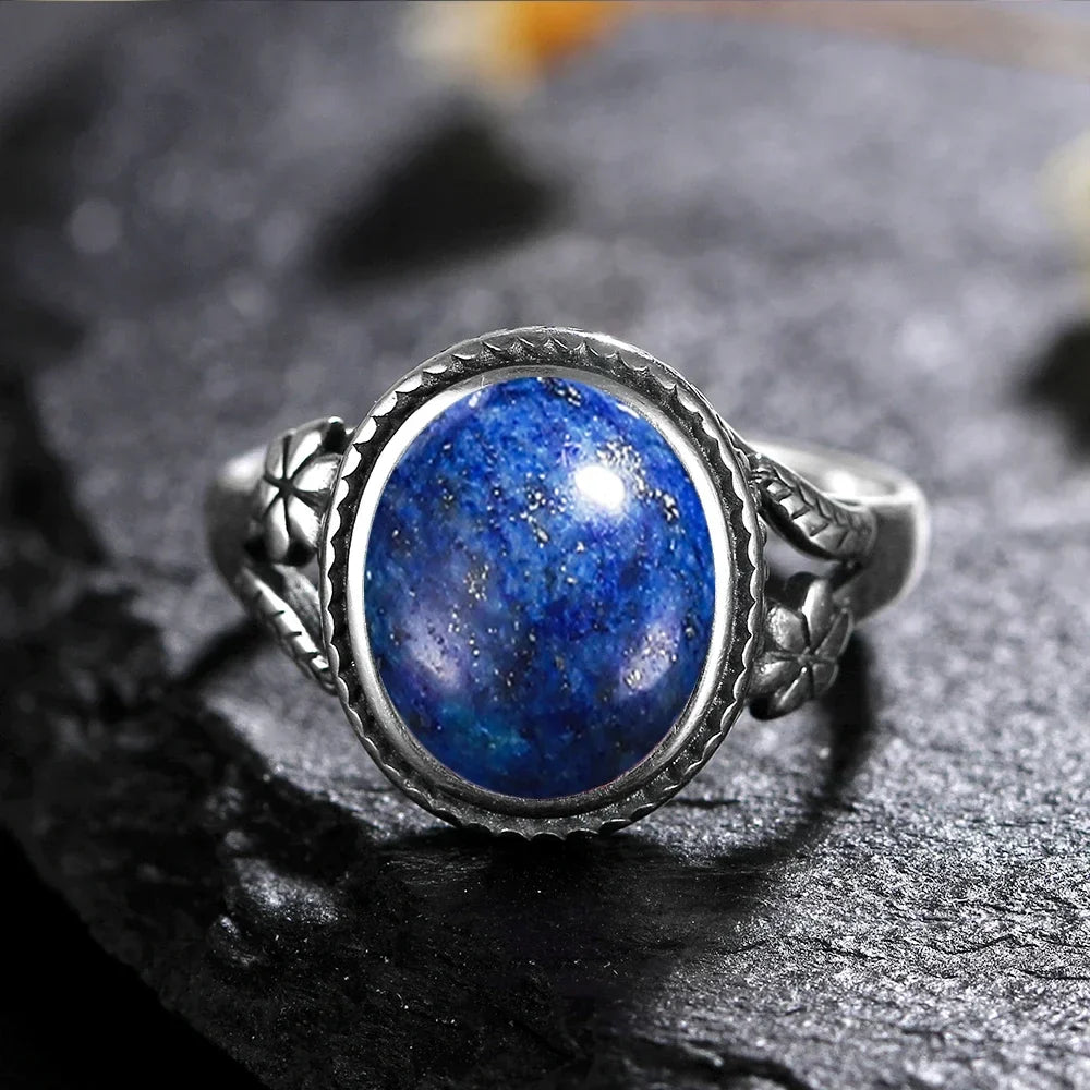 Vinatge Silver Ring Female Jewelry Natural Moonstone Tiger's Eye Personalized Rings for Women Bijoux Wedding Jewelry Gift S925