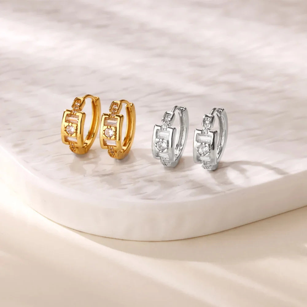 Round Shiny Zirconia Earrings for Women Stainless Steel Gold Color Piercing Earrings 2025 New Fashion Jewelry Mother's Day Gift