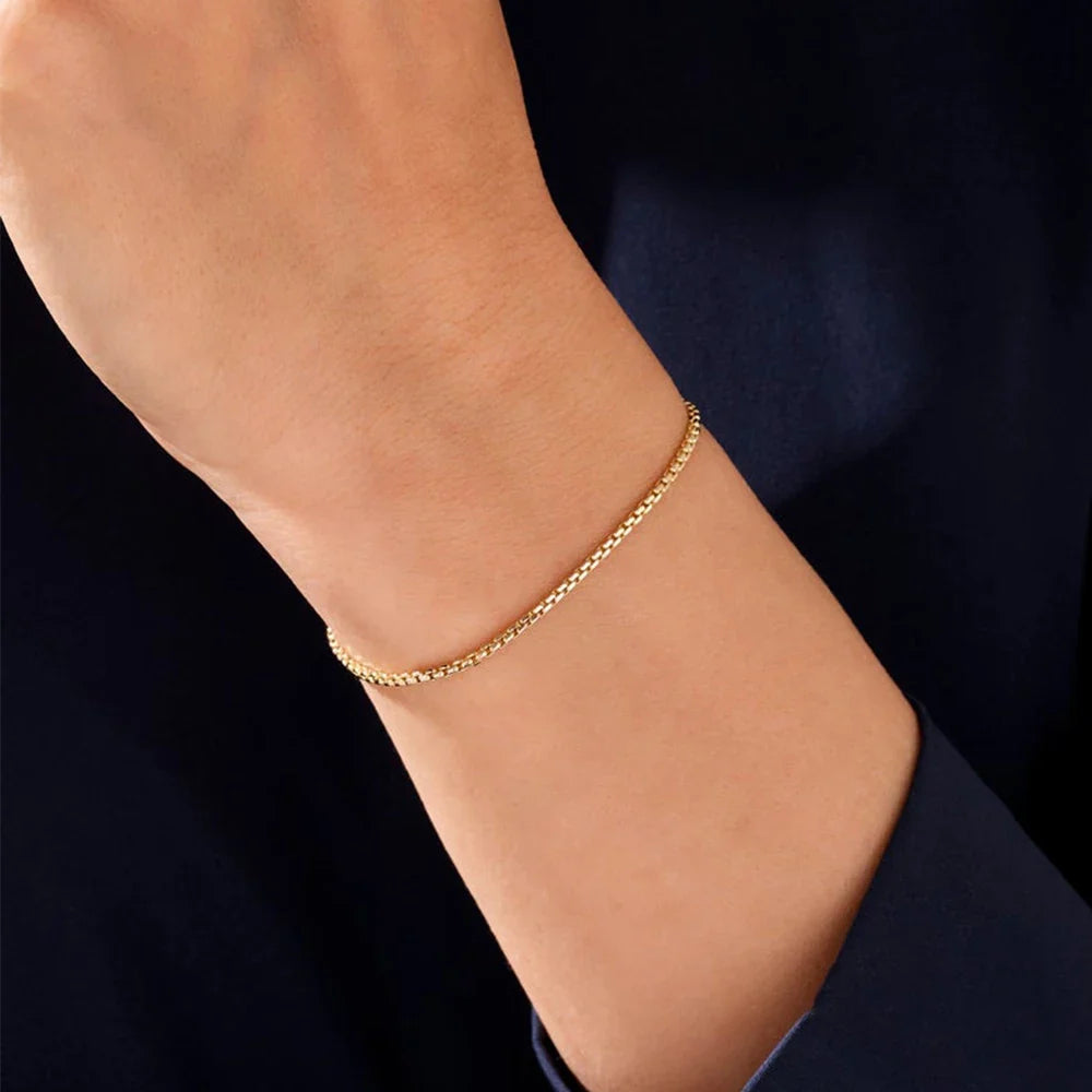 SUNIBI 2MM Simple Box Chain Bracelets for Women Gold Color Stainless Steel Classic Bracelet Minimalism Gifts Jewelry Wholesale