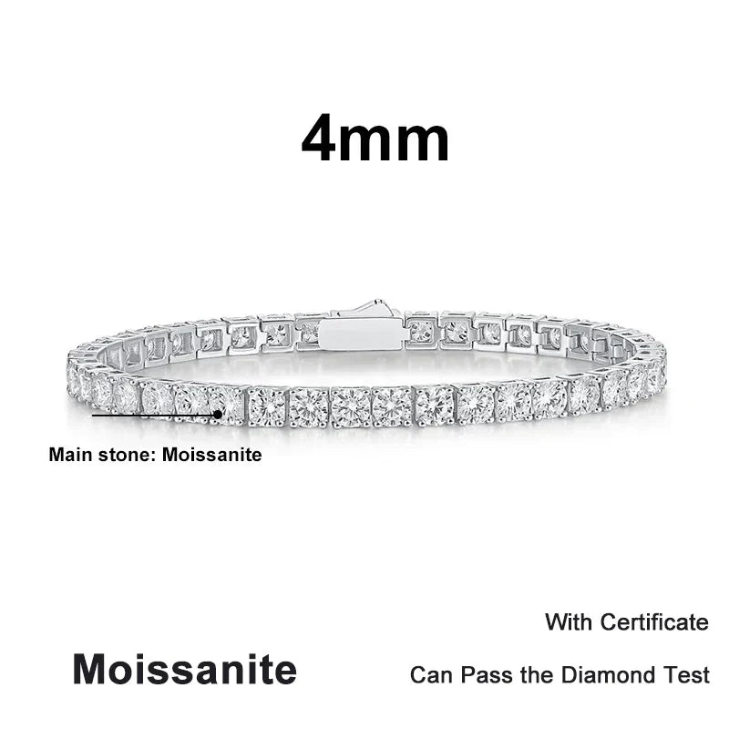 NeeTim 3mm 4mm 5mm 6.5mm Moissanite Tennis Bracelet Original s925 Sterling Silver Lab Diamond Bracelets for Women Men Chains