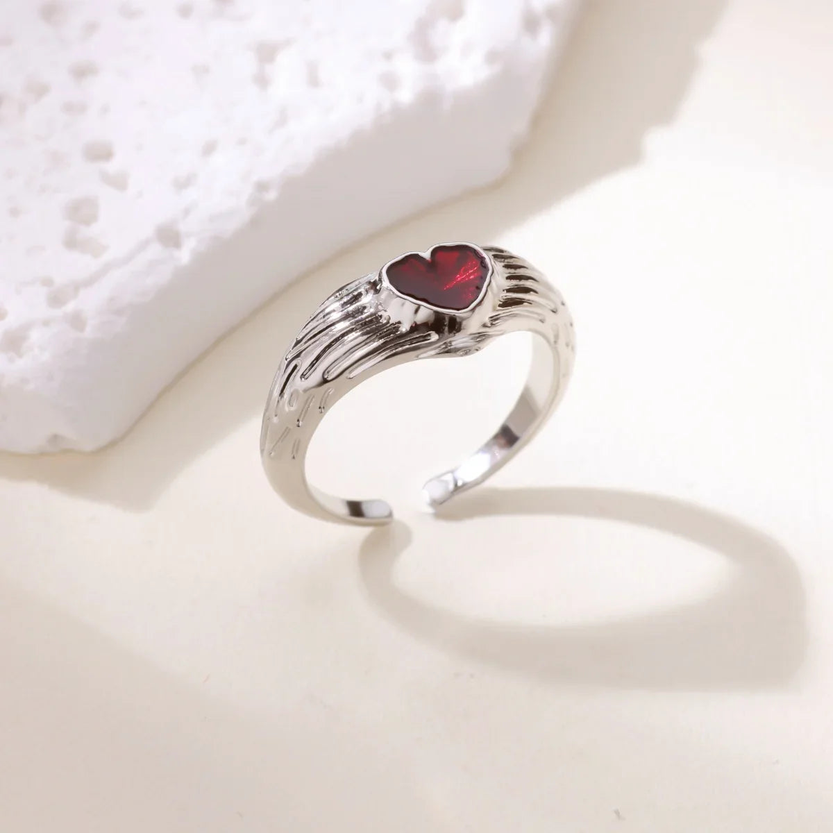 Punk Red Zircon Heart Rings for Women Stainless Steel Gold Color Cheap Open Ring 2025 New Fashion Wedding Couple Jewelry Gift