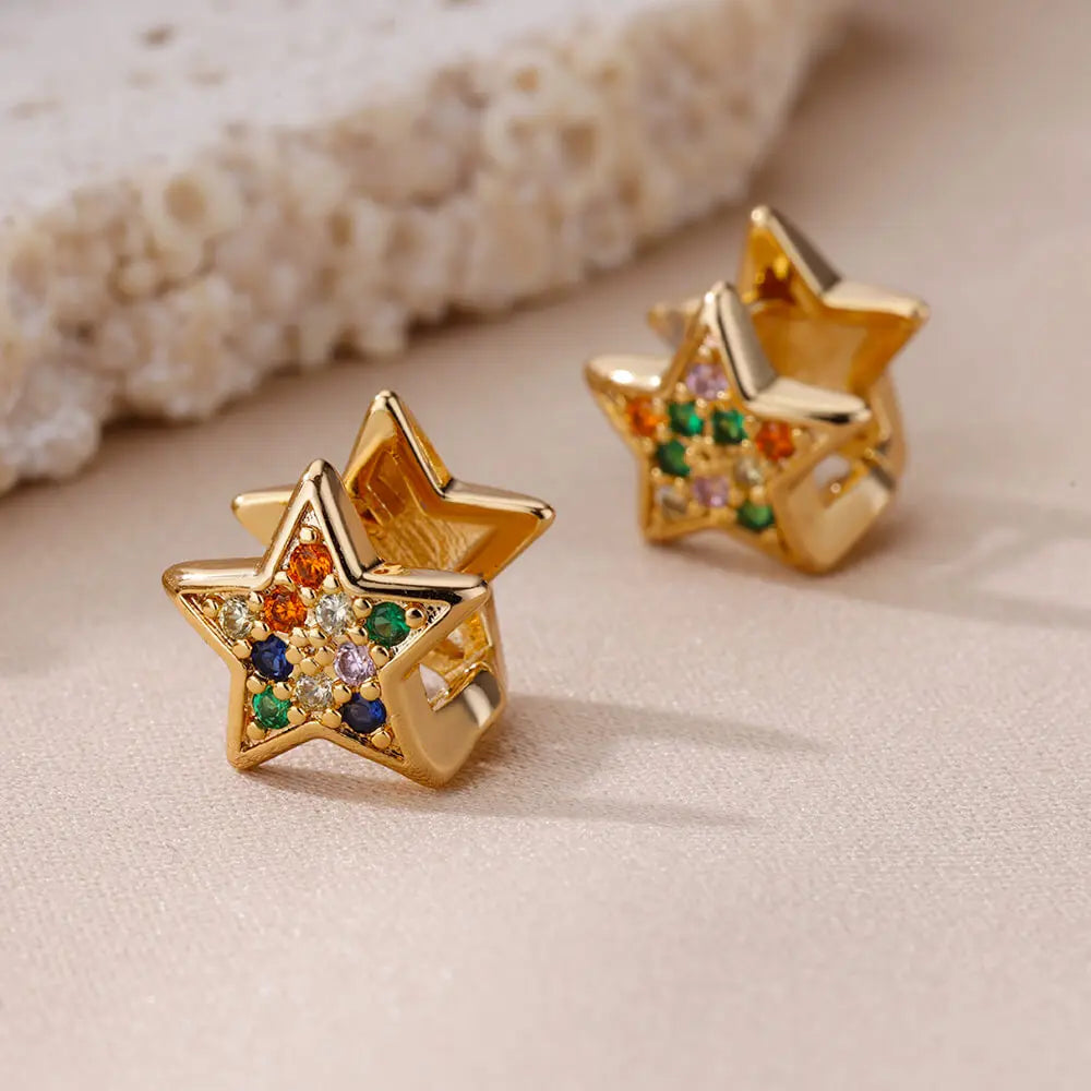 Zircon Star Pendientes Earrings for Women Girl Stainless Steel Gold Color Earring Y2k Wedding Aesthetic Jewelry aretes mujer