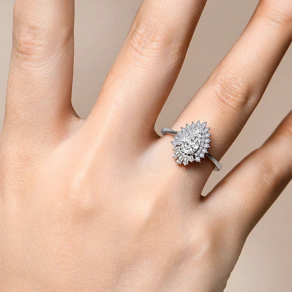 MINTYBOX Pear Shape S925 Silver D VVS1 Moissanite Diamond Rings For Women 18K GOLD Plated Engagement Fine Jewelry Certificated