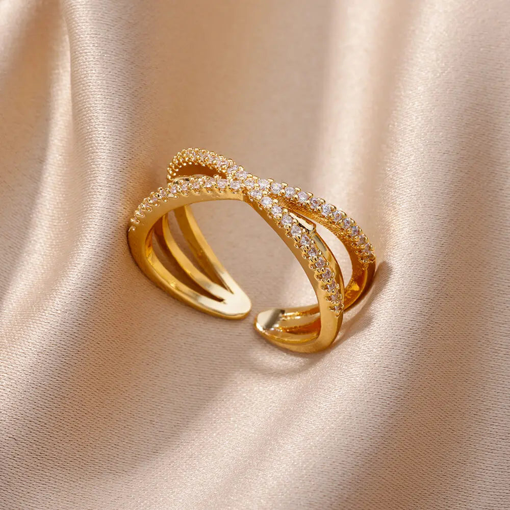 Fashion Zircon Sun Flower Rings For Women Stainless Steel Gold Color Geometric Ring Trendy Wedding Party Aesthetic Jewelry Gifts
