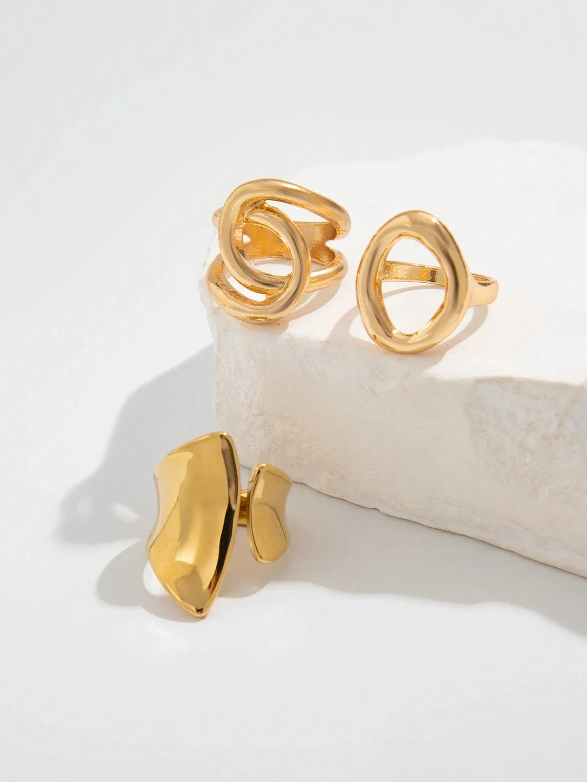 3pcs Retro Punk Exaggerated Asymmetrical Ring Set for Women Fashion Minimalist Geometric Hollow Round Unique Design Ring Jewelry