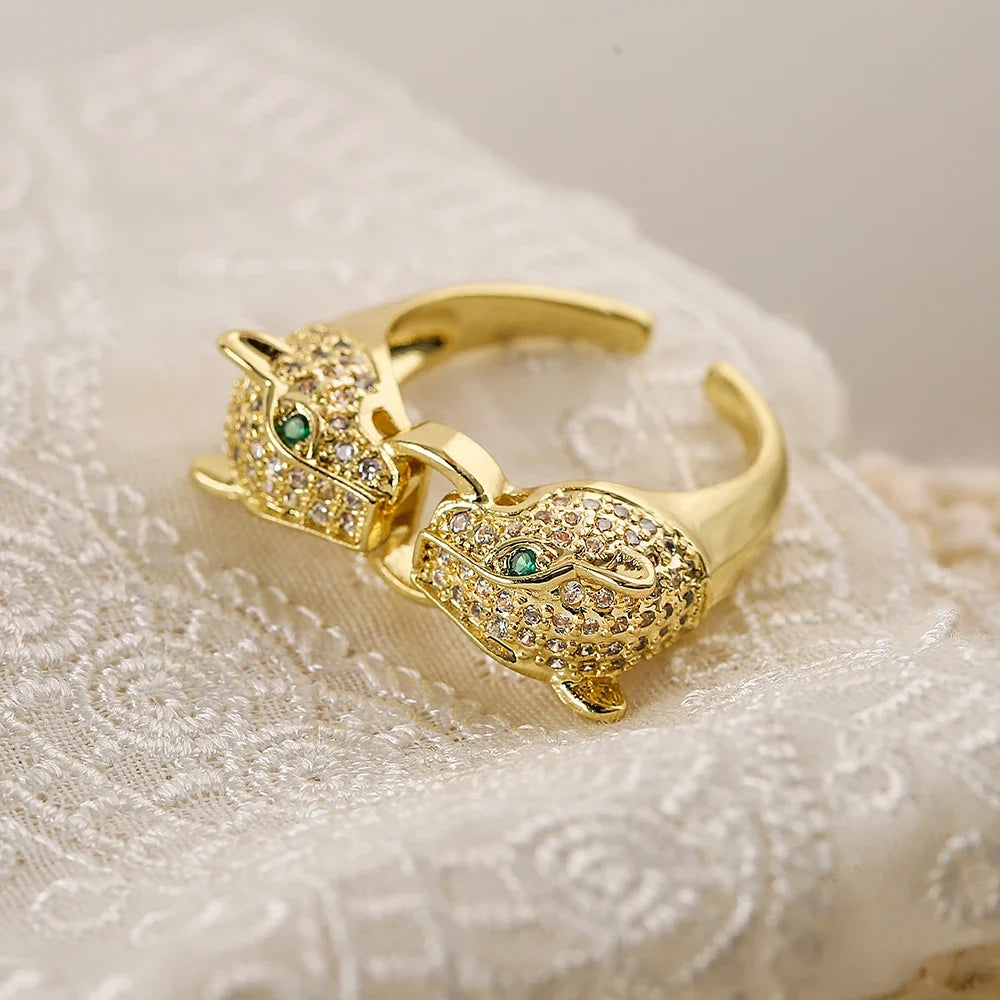 NEWBUY New High Quality Gold-Plated Zircon Hip-Hop Style Rings Fashion Delicate Leopard Ring Women's Party Jewelry Accessories