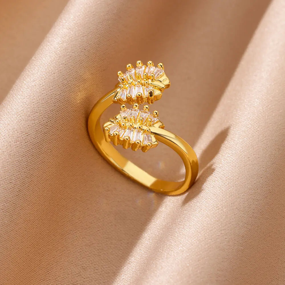 Zircon Geometric Rings For Women Luxury Stainless Steel Gold Color Open Ring Trendy Wedding Party Aesthetic Jewerly Gift Femme