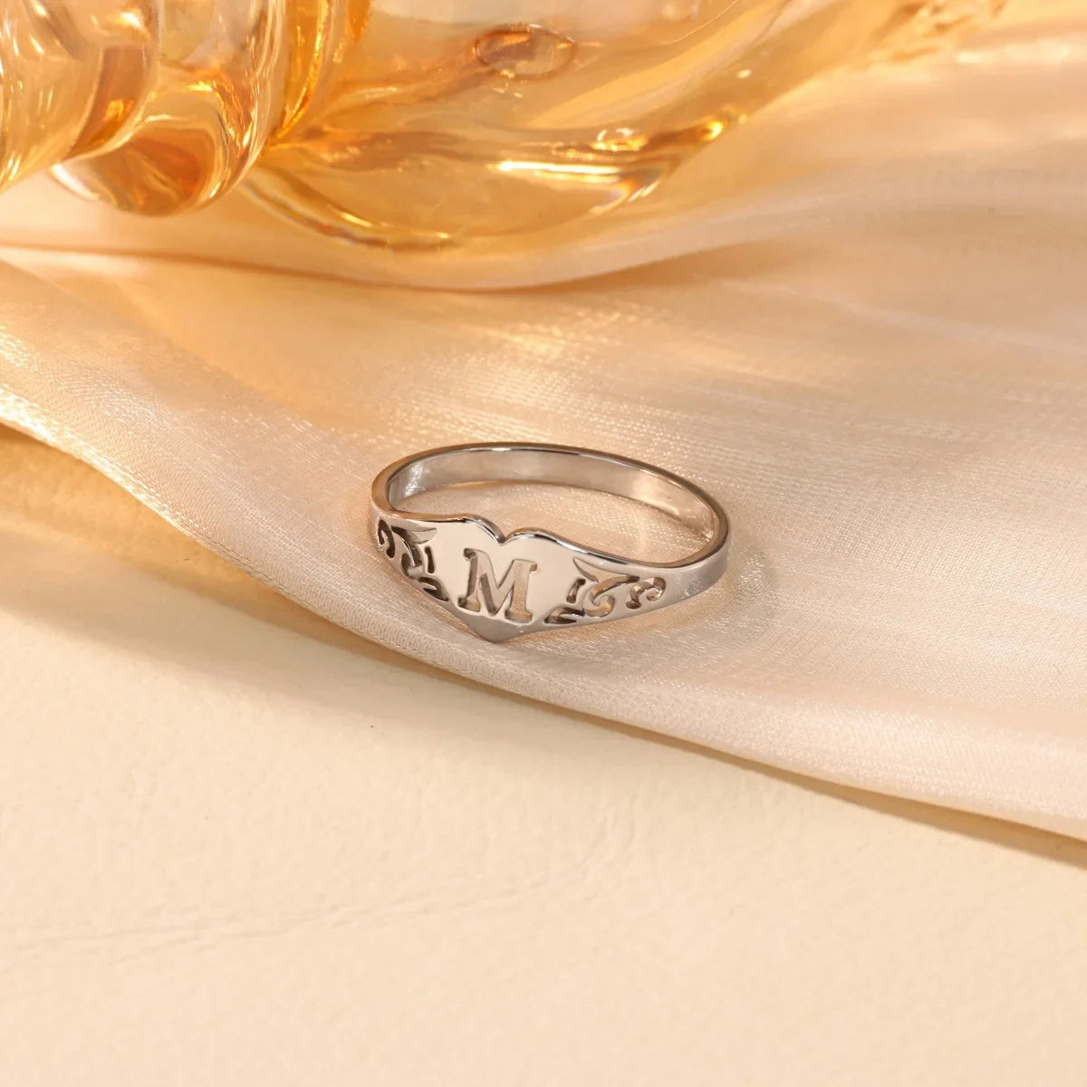 Stainless Steel A-Z Letter Heart Rings For Women Silver Color Hollow Initial Letter Ring Aesthetic Wedding Jewelry Gift