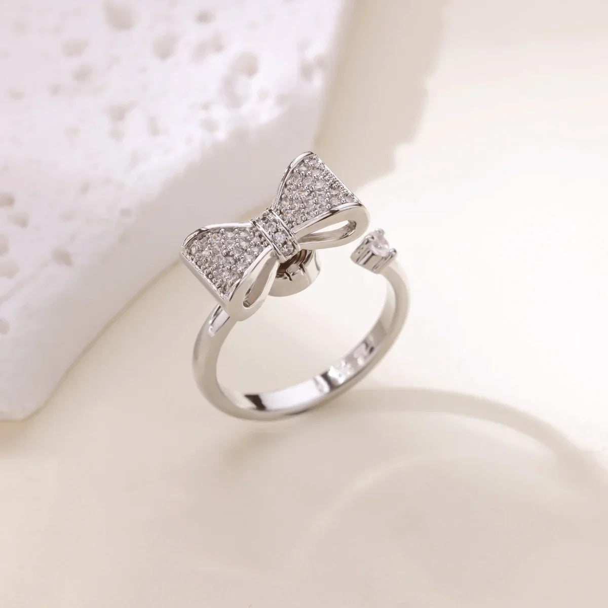 Stainless Steel Butterfly Bow Rings for Women Fashion Zircon Heart Open Ring Trendy Aesthetic Jewelry Party Wedding Gift