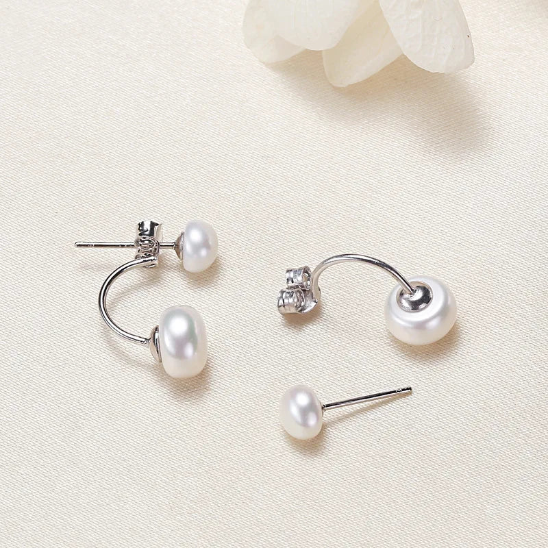 S925 Silver Small Pearl Stud Earrings Nearly Round, Subtle Elegance, Versatile Ear Adornments