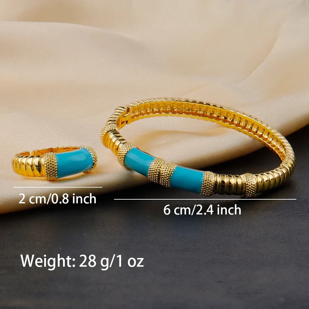 gold plated ring and bracelet nigerian jewelry set High Temperament Multy Colors Personalized bracelets Girl Gift Free Shipping