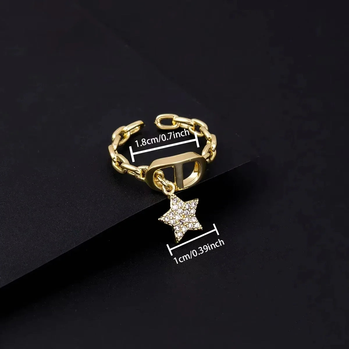 Star Diamond Letter Cd Ring Niche Design Pendant Trendyy Daily Versatile Women's Ring New Open Adjustable Ring