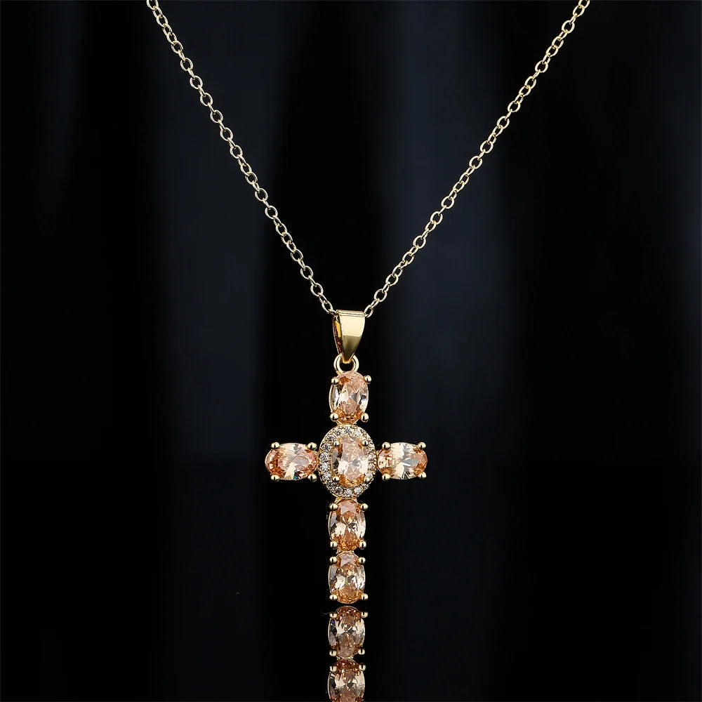 NEWBUY Classic Design Cross Pendant Necklace For Women 2026 Hot Sale Luxury AAA Cubic Zirconia Crystal Christian Jewelry Gift