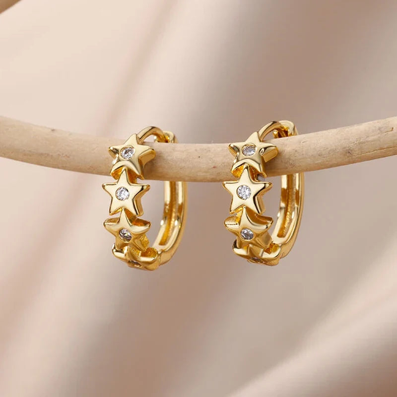 Heart Stainless Steel Earrings for Women Zircon Gold Color Hoop Earring Aesthetic Waterproof Ear Piercing Jewelry Accessories
