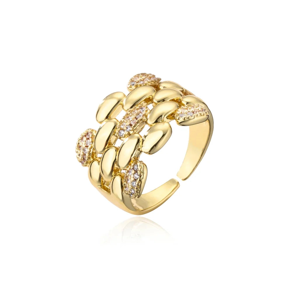 NEWBUY Trendy Gold Color Copper Geometric Jewelry Luxury AAA Cubic Zirconia Wedding Ring For Elegant Women Engagement Gift