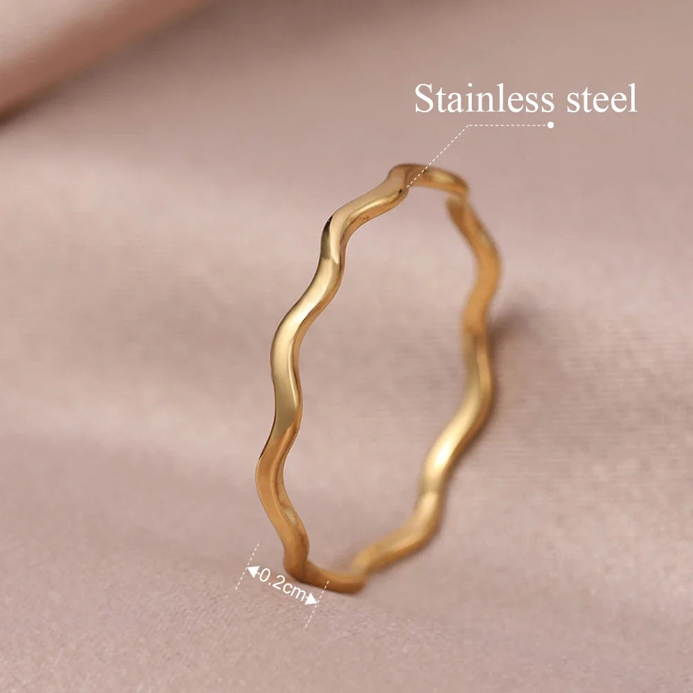 DOTIFI Stainless Steel Ring Minimalist Sea Wave Light Luxury Elegant Fashion Couple Rings For Women Jewelry Wedding Trendy Gifts