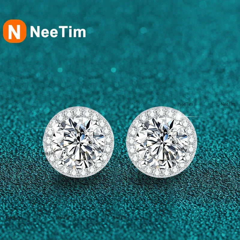 NeeTim 0.5-2CT Moissanite Stud Earrings for Women Sparkling Lab Diamond Sterling Silver S925 Wedding Party Jewelry Certified