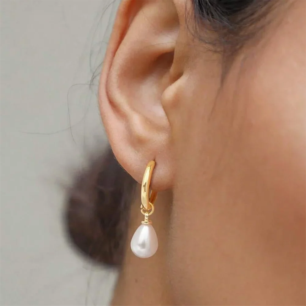 Stainless Steel Teardrop-Shaped Imitation Pearl Pendant Earrings Women's Everyday Commute Elegant Style Ear Jewelry Accessories