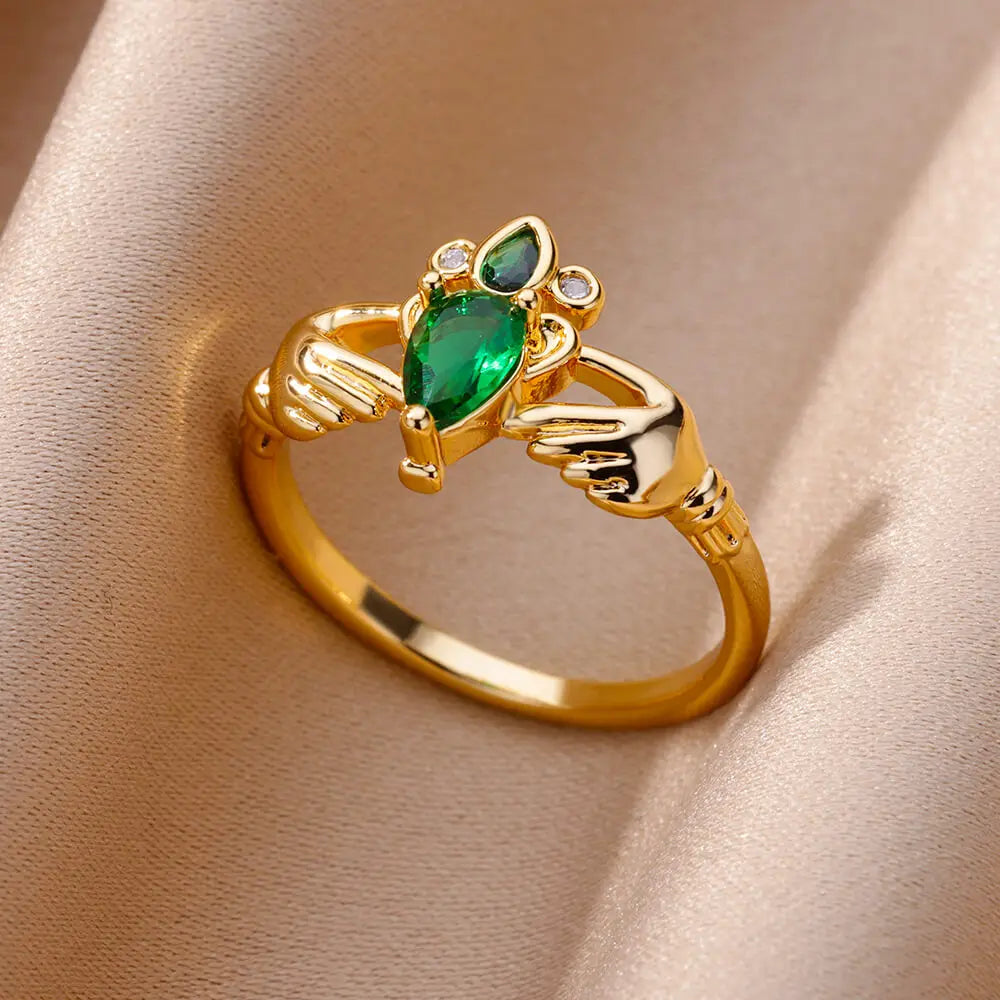 Luxury Zircon Heart Rings For Women Gold Color Open Stainless Steel Crystal Geometry Finger Ring Jewelry Wedding Gift anillos