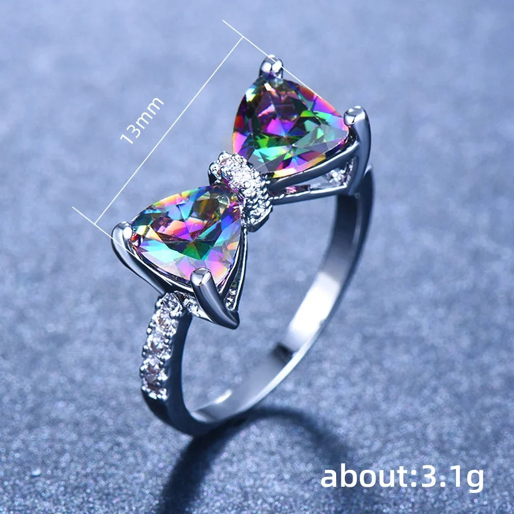 925 Sterling Silver Personality Multi-colored CZ Bow Rings for Women Bride Wedding Party Finger ring Nice Gift Fashion Jewelry