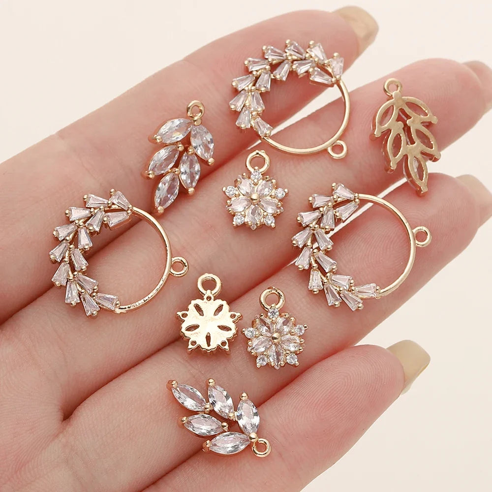 2/4Pcs 18K Gold Color Plated Various Leaves Charms Pendants with Zircon for DIY Necklace Jewelry Making Supplies Accessories