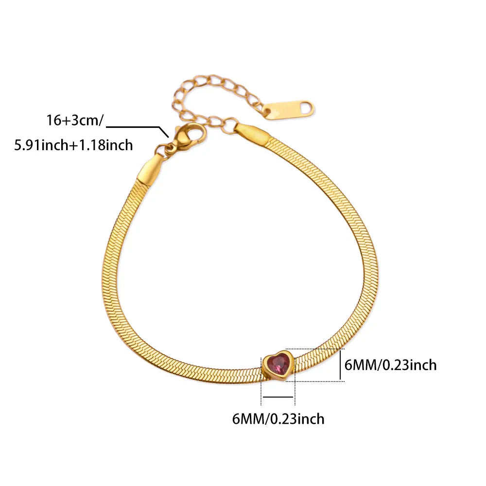 Zircon Birthstone Heart Bracelets For Women Gold Color Stainless Steel Heart Bracelet Wedding Birthday Luxury Jewelry Gift