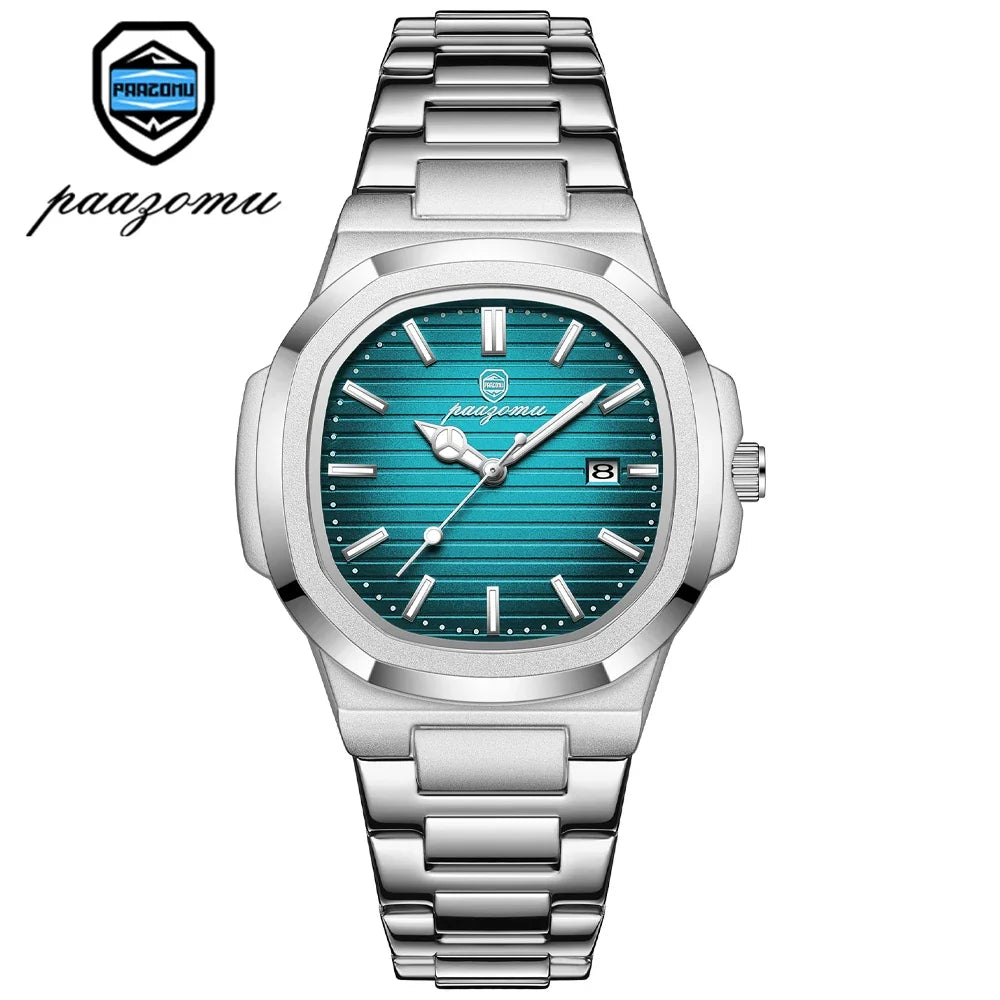 PAAZOMU Luxury Man Wristwatch Waterproof Luminous Chronograph Watch for Men Stainless Steel Men's Quartz Watches reloj hombre