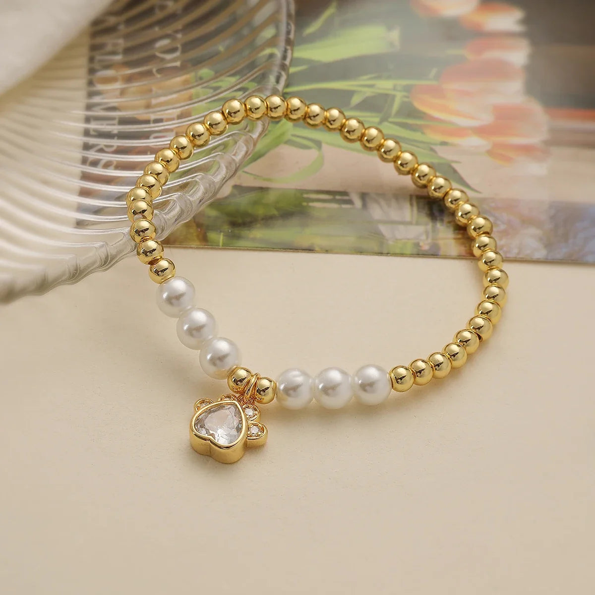NEWBUY Non-Fading Gold Color Copper Jewelry AAA CZ Zircon Paw Charm Beads Bracelets For Women Party Jewelry