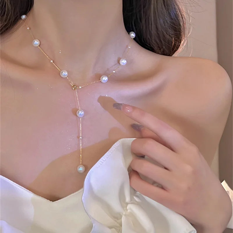 Kpop Star Pendent Necklace for Women Punk Simple Zircon Tassel Clavicle Chain Choker Elegent Party Gift Jewelry Girl
