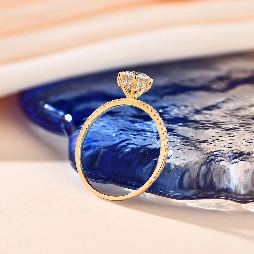 MINTYBOX 14K Yellow Gold D Colo Moissanite Rings for Women Handmade 6.5mm Pure 10K Round Shape Engagement Ring Gift Fine Jewelry