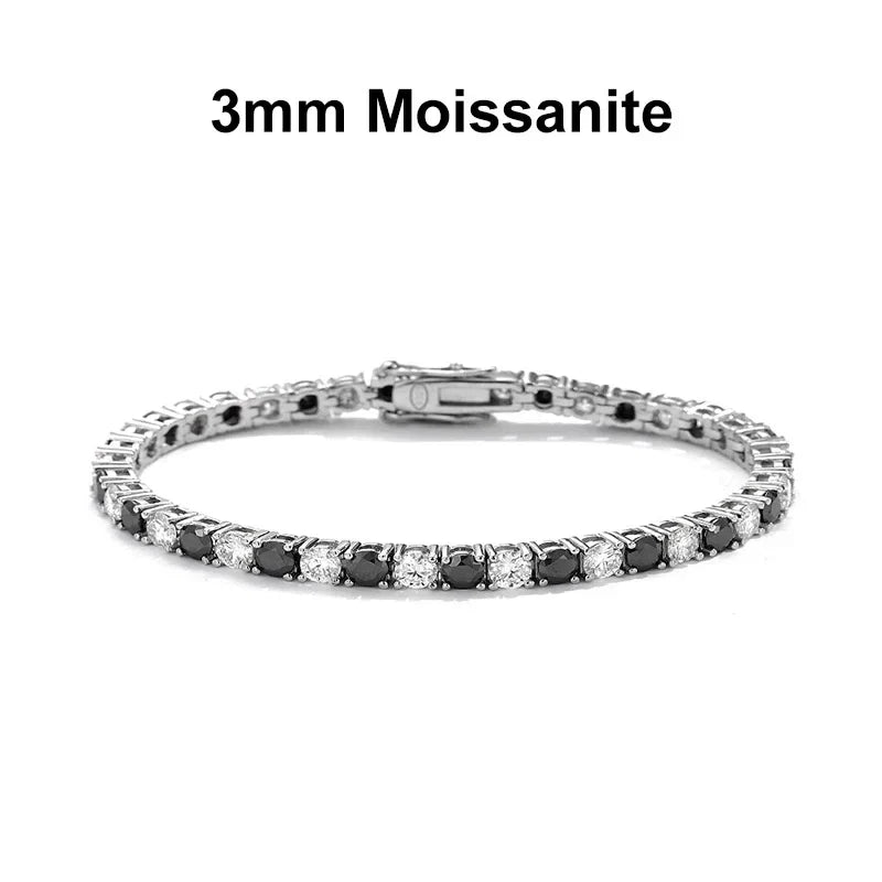 NeeTim Black and White All Moissanite Tennis Bracelets for Women Man s925 Sterling Silver Plated White Gold Hip Hop Bracelet